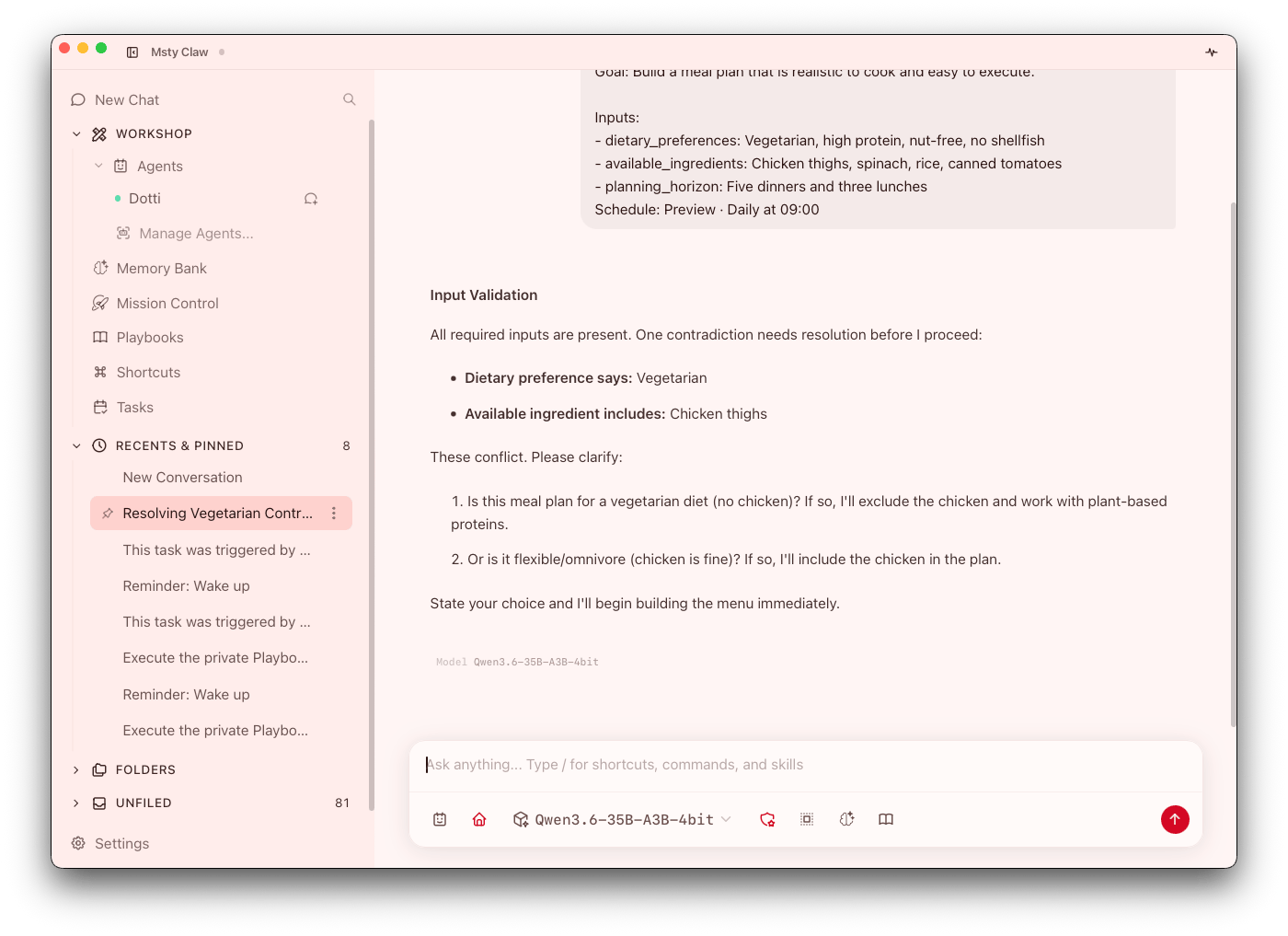 Msty Go overview conversation