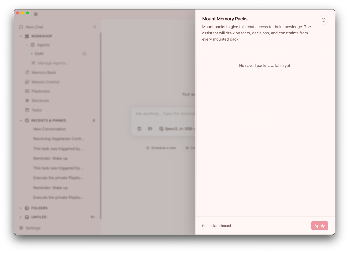 Add memory packs from chat context