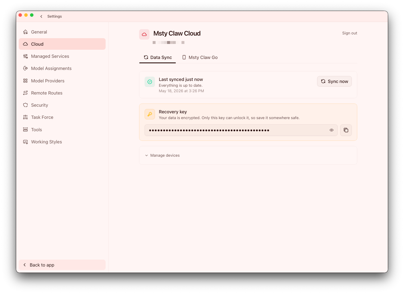 Cloud Sync enabled in Settings