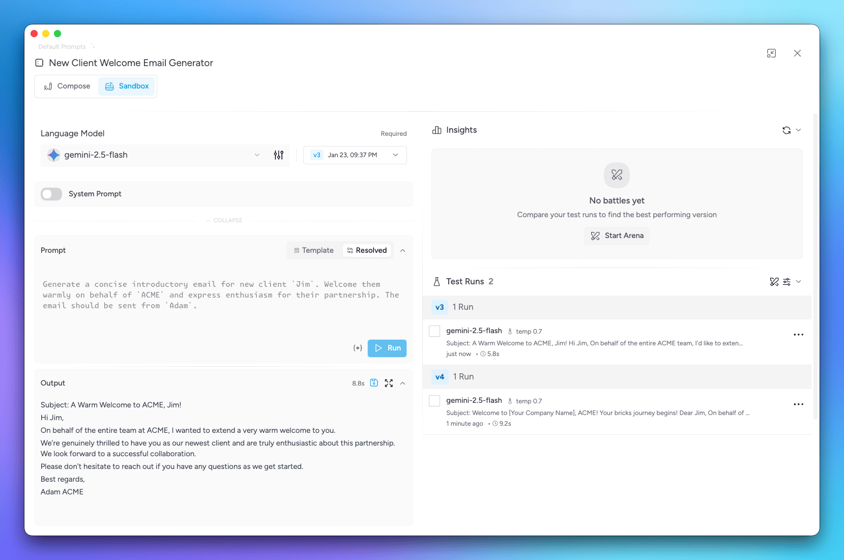 Prompt Studio Sandbox