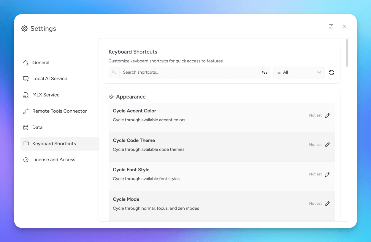 keyboard shortcuts