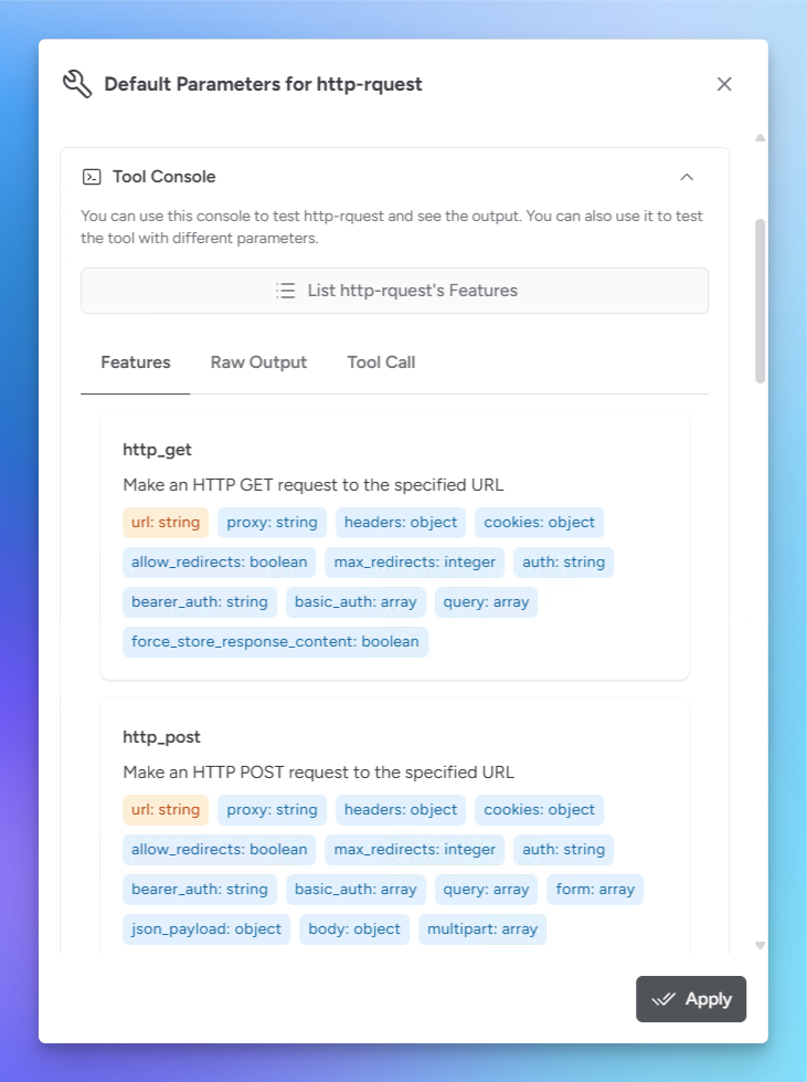 Tool Console Output
